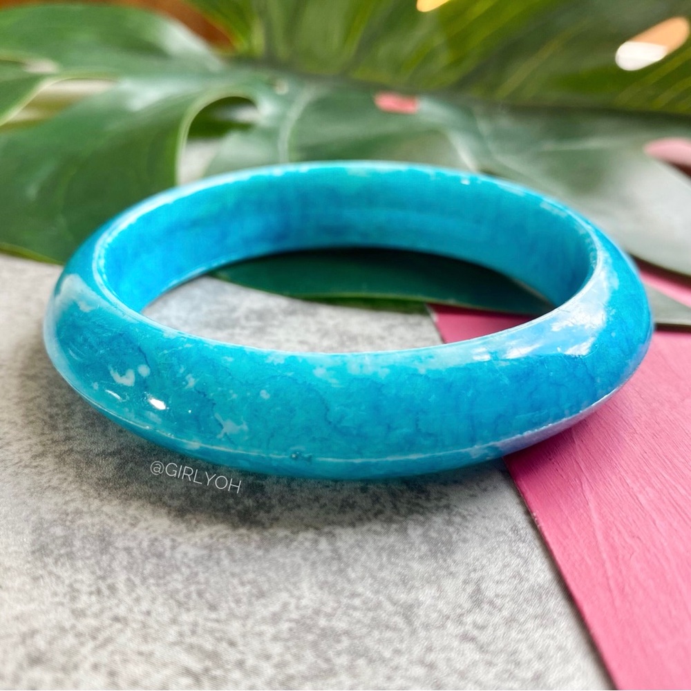 Turquoise Aqua Blue Marble Watercolor Bangle Bracelet